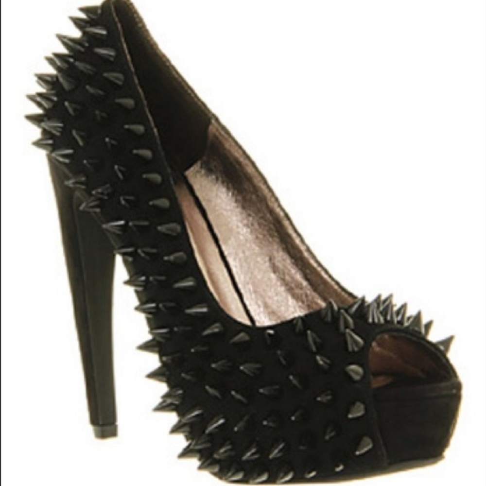 Jeffrey Campbell black spiked peep toe heels